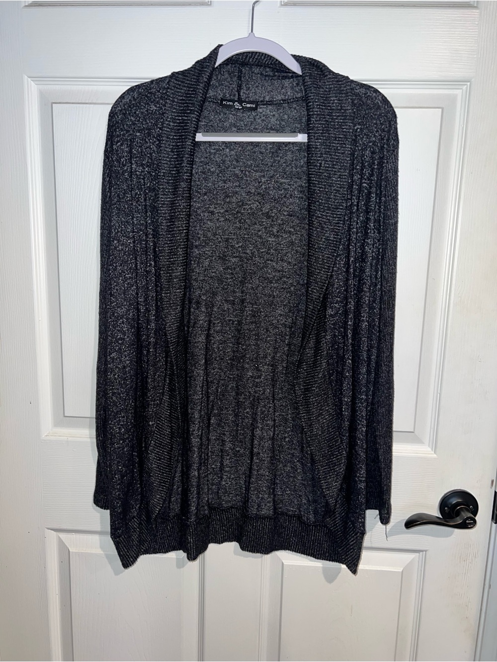 Kim & Cami Dark Charcoal Open-Front Ribbed Knit Cardigan